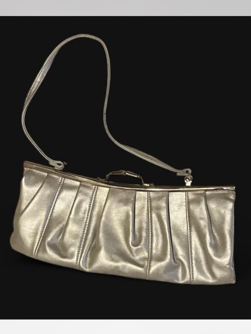 Giannini Shimmer Pleated Metallic Clutch with Strap - Gold